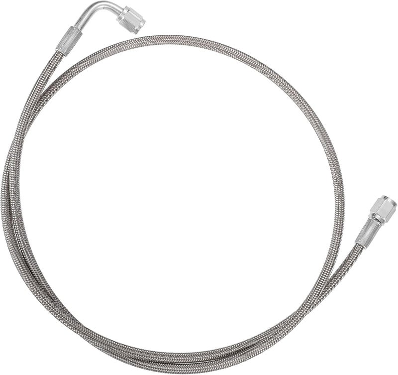 VekAuto AN3 Braided Steel Turbo Oil Feed Line 90 Degree to Straight Hose End, 44" Remote Turbocharger Oil Drain Return Line Universal for Car Durable Stainless Steel PTFE Silver Tone - Image 1